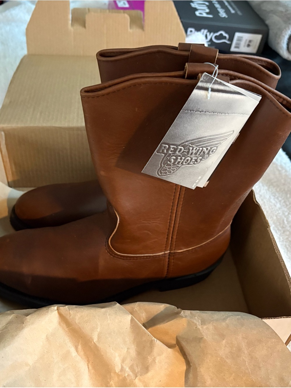 Deadstock Red Wing Shoes Men's Chestnut Brown Leather Pull-On Work Boots
